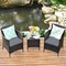 3 Pieces Patio Wicker Rattan Furniture Set with Steel Frame and Polyester Cushions